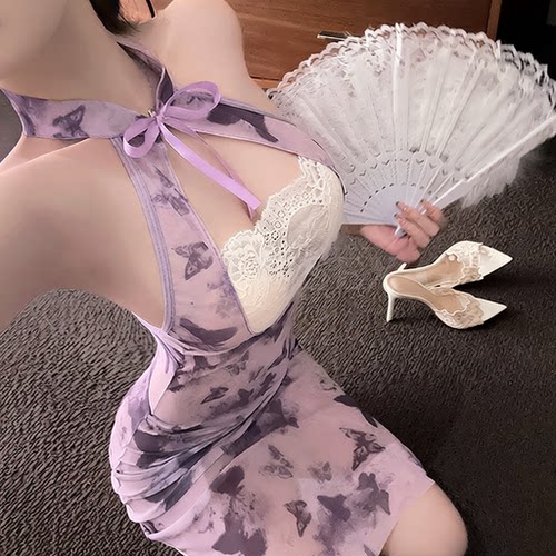 蕾丝轻奢纯欲包臀旗袍睡裙