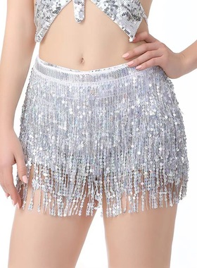 Belly dance sequin tassel short skirt 肚皮舞亮片流苏绑带短裙