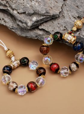 杭州正品小五福香灰琉璃手串手机链古法金沙汽车挂件手捻车钥匙扣