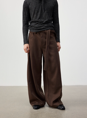 Set for life 25FW羊毛混纺解构微阔腰带剑道弯刀西裤