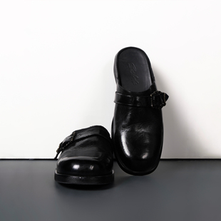 25SS life 水洗做旧油蜡复古感马皮牛里穆勒雕花调扣半托 for Set