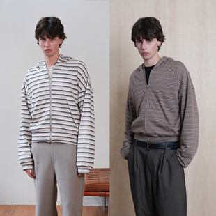 慵懒条纹短宽版 Set 25FW life 型拉链连帽卫衣 for