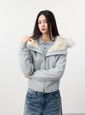 Set for life 24FW 可拆卸毛领绒毛内里短款座山雕连帽卫衣外套