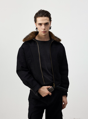 Set for life 25FW 水洗做旧加密帆布仿兔毛可拆毛领座山雕