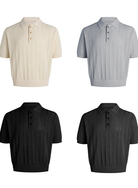 Set for life 24SS复古感提花肌理拉毛Polo短宽翻领短袖