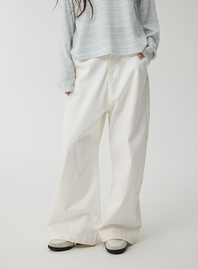 Set for life 25FW 骨白暗黑弯刀裤型阔腿牛仔裤