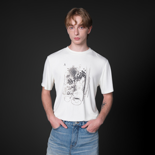 for 印花羊毛混纺坑条短宽短袖 life 午后剪影 米白 25SS Set