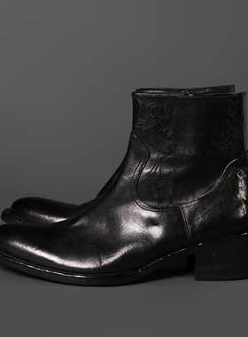 Set for life 25SS 复古水洗做旧马皮固特异雕花刺绣尖头靴切尔西