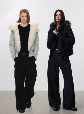 Set for life 24FW 可拆卸毛领绒毛内里短款座山雕连帽卫衣外套