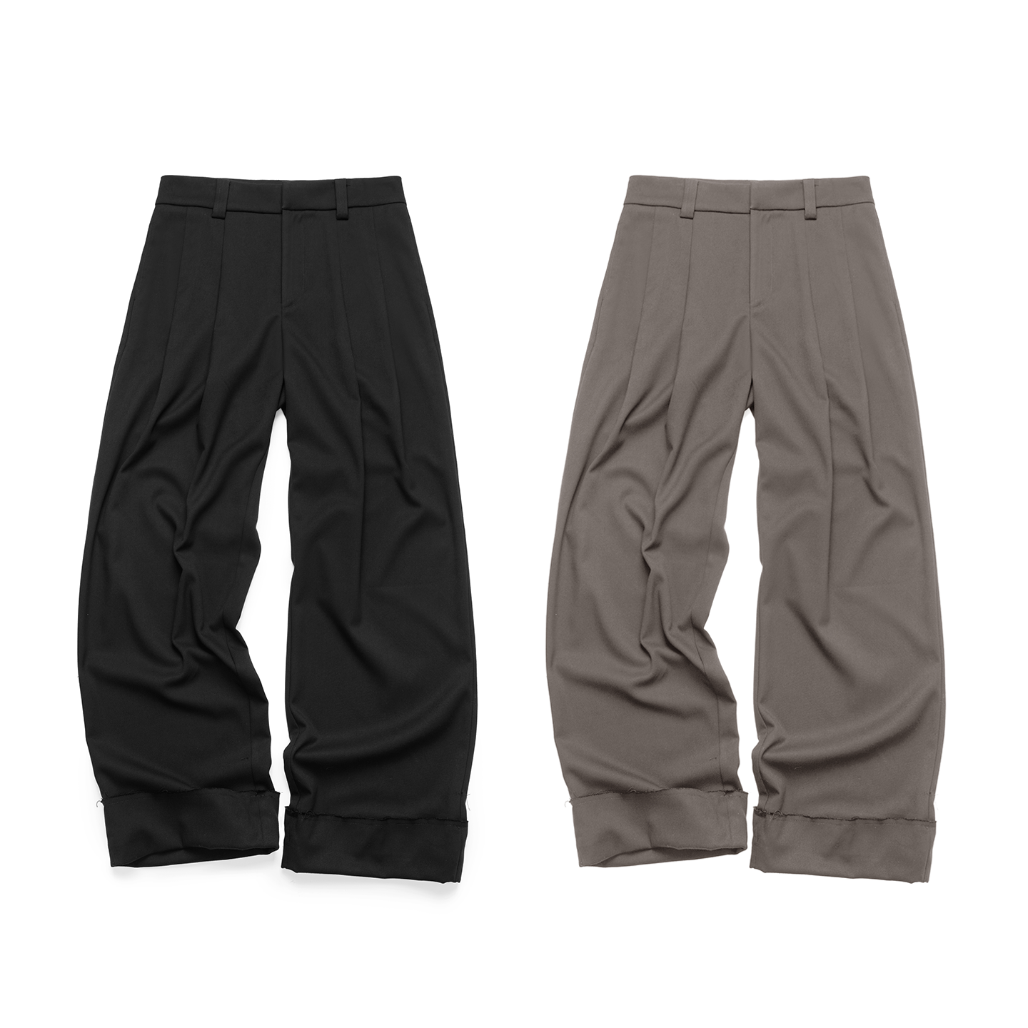 Set for life 25FW 天丝羊毛混纺 双褶卷边直筒微阔西裤