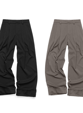 Set for life 25FW 天丝羊毛混纺 双褶卷边直筒微阔西裤