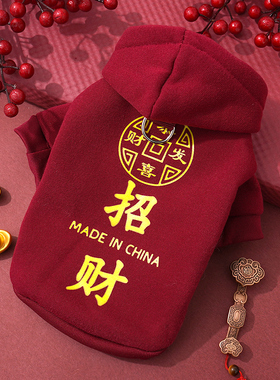 狗狗新年衣服冬天红色喜庆拜年厚款保暖可牵引博美比熊防寒两脚衣