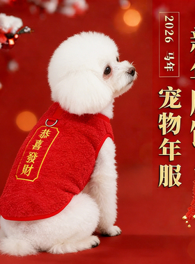 狗狗新年衣服冬天红色喜庆拜年加绒西高地比熊恭喜发财可牵引背心