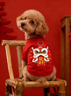 狗狗新年衣服泰迪冬天红色喜庆外出可牵引过年加厚保暖棉衣拜年服