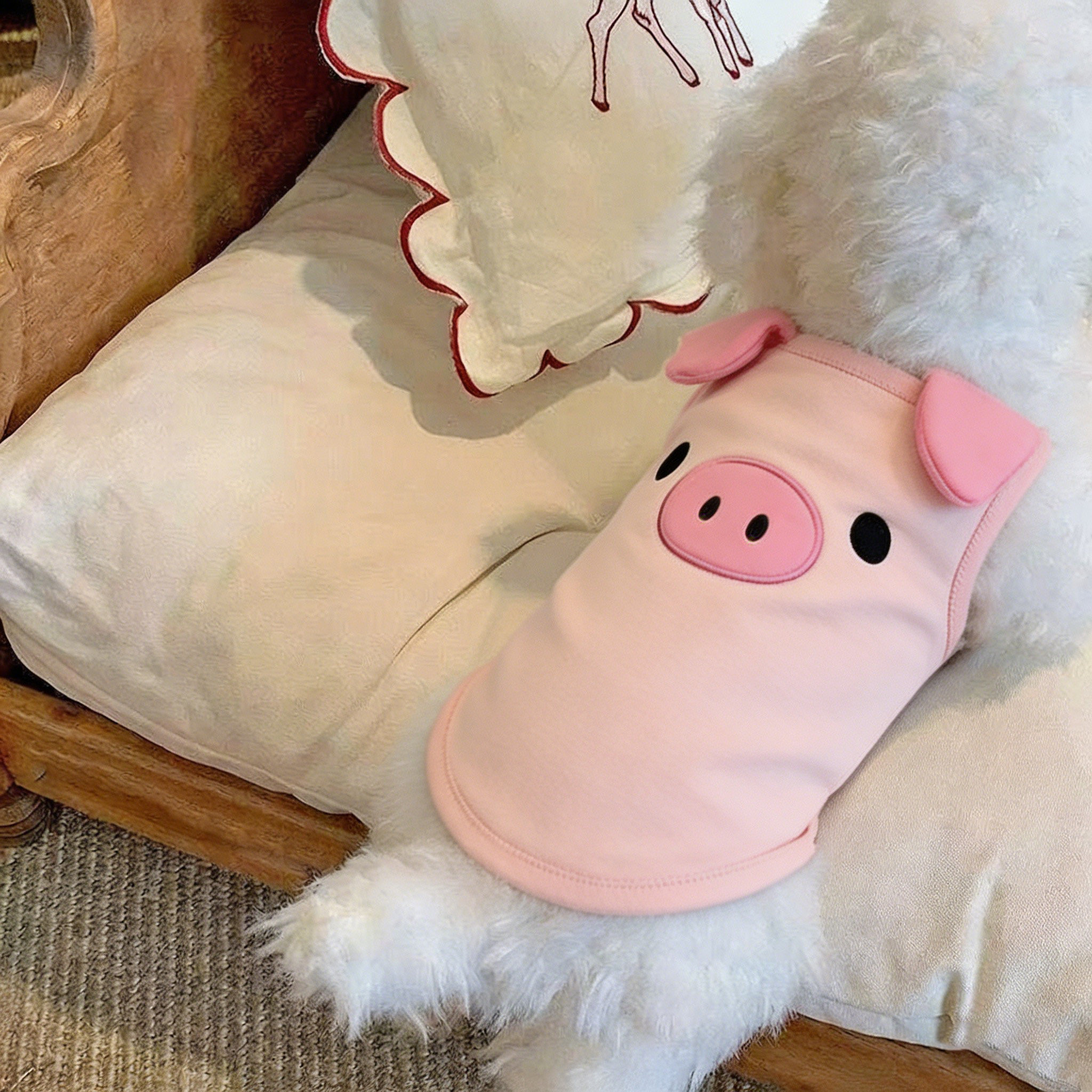 狗狗夏季薄款衣服小型犬奶狗夏天防脏户外粉色猪猪两脚衣可爱博美