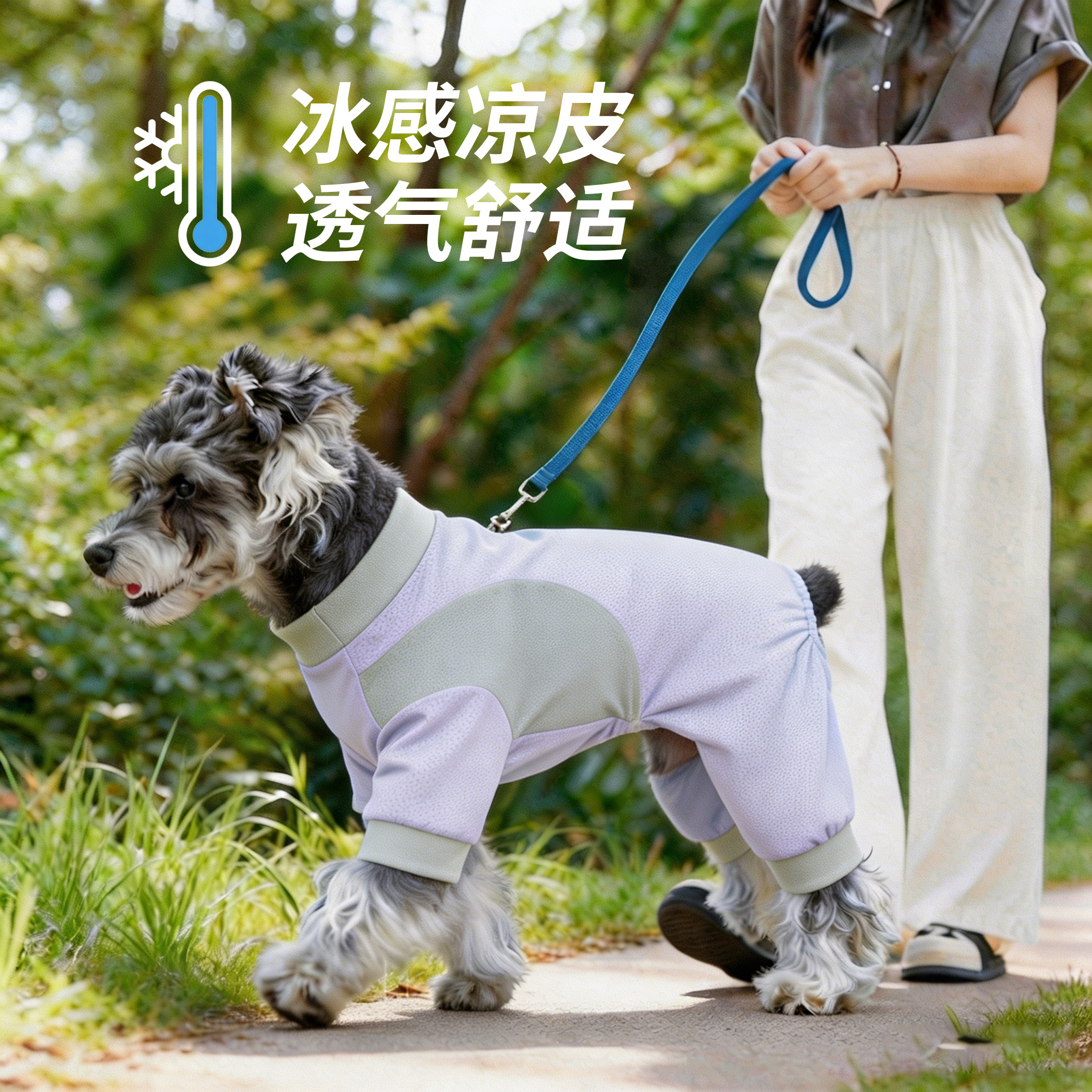 狗狗凉凉衣夏天小型犬凉感衣服雪纳瑞冰丝网眼四脚衣带牵引扣比熊