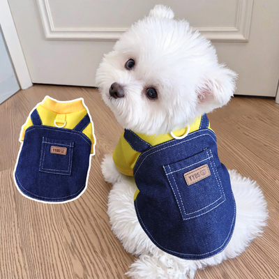 狗狗秋季新款衣服幼犬小型犬比熊秋冬保暖可牵引泰迪两脚衣牛仔衣