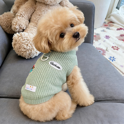 狗狗衣服小型犬冬天厚款两脚衣圆领毛衣带牵引环比熊宠物用品泰迪