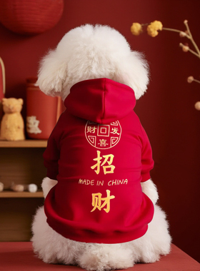 狗狗新年衣服冬天红色喜庆拜年可牵引加厚外套约克夏泰迪过年外出