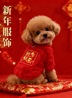 狗狗新年衣服冬天红色喜庆拜年加厚过年保暖马尔济斯绒衣带牵引环