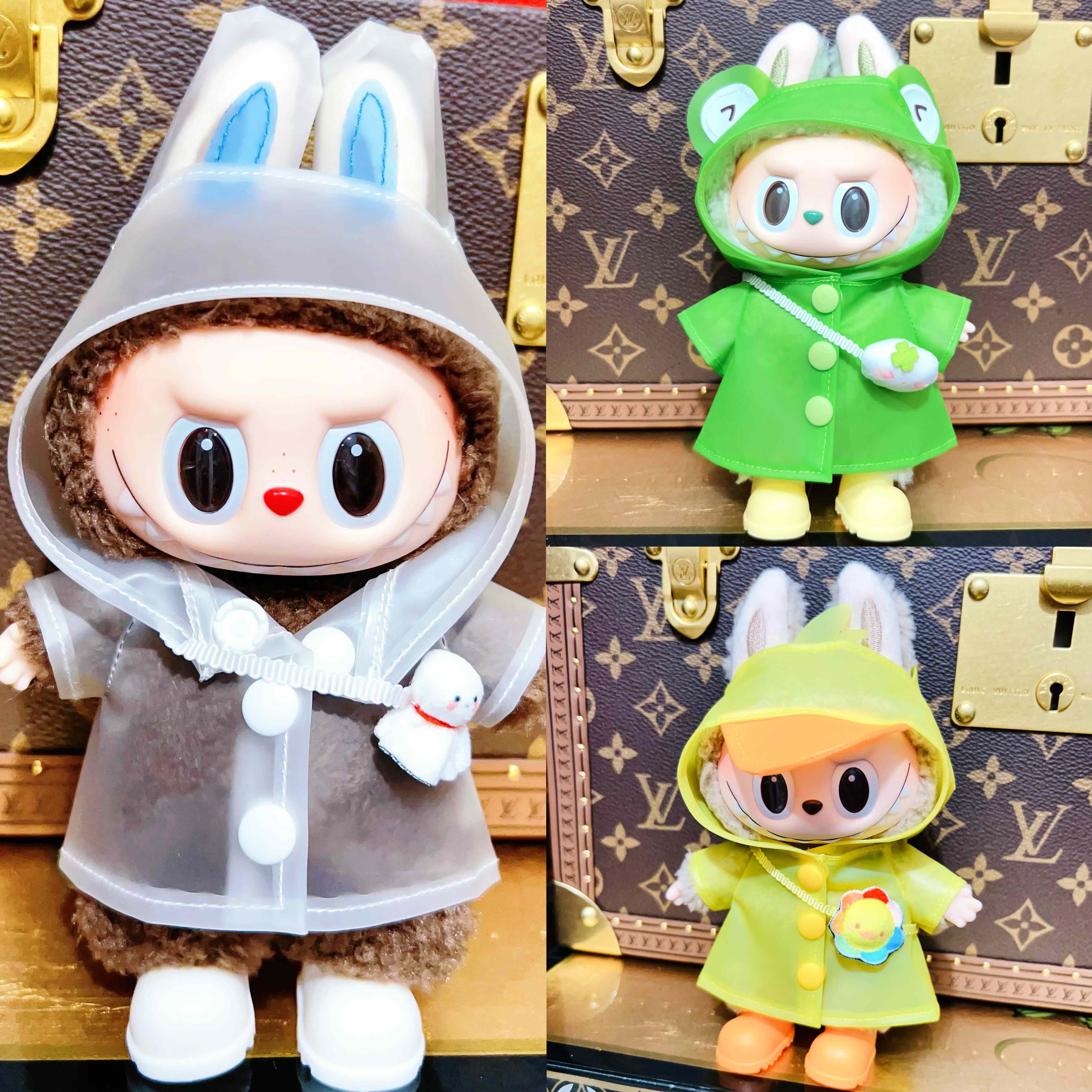 高品质一代三代站姿拉布布labubu雨衣+雨鞋+挂件套装搪胶公仔衣服