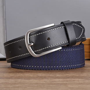 裤 百搭男士 带批发 韩版 休闲腰带男拼接帆布针扣弹力腰带潮跨境爆款