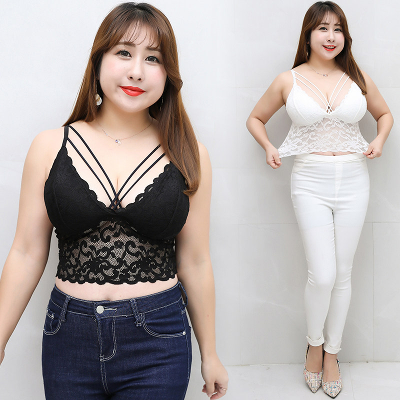 。大码蕾丝吊带抹胸裹胸内衣胖mm美胸美背文胸长款背心带胸垫防走