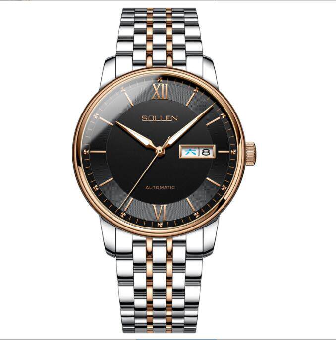 男士sollen梭伦进口机芯全自动机械表复古商务休闲绅士高端手表