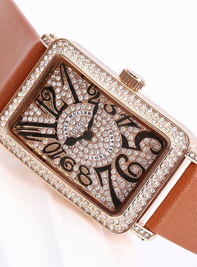 GUOU/古欧新款气质满钻数字皮带韩版玫瑰金时尚百搭防水女士手表