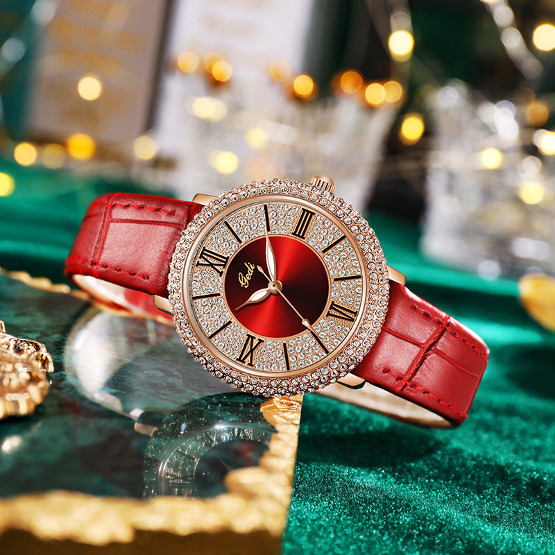 GEDI歌迪网红同款韩版时尚满天星韩版真皮带罗马贝母表盘防水表