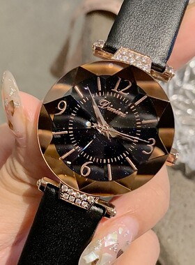 蒂米妮新款时尚星空底盘镶钻个性潮流皮表带数字女厂家韩版腕表