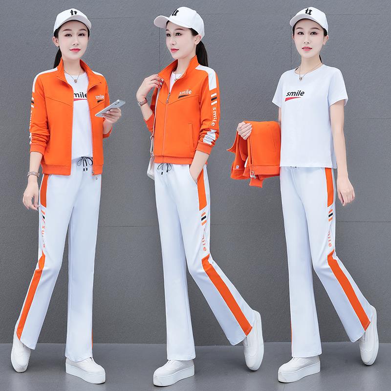 新款立领开衫微喇叭裤运动服套装女2024春秋广场舞跳舞团购宽松三