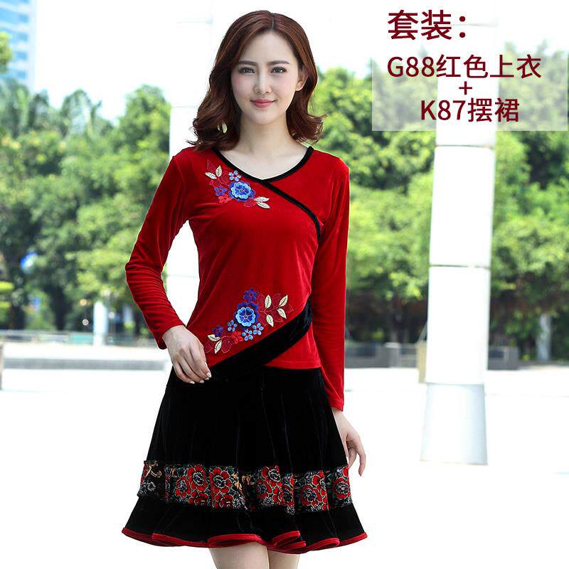新款广场舞服装新款套装中老年金丝绒舞蹈服女成人跳舞衣秋冬季演