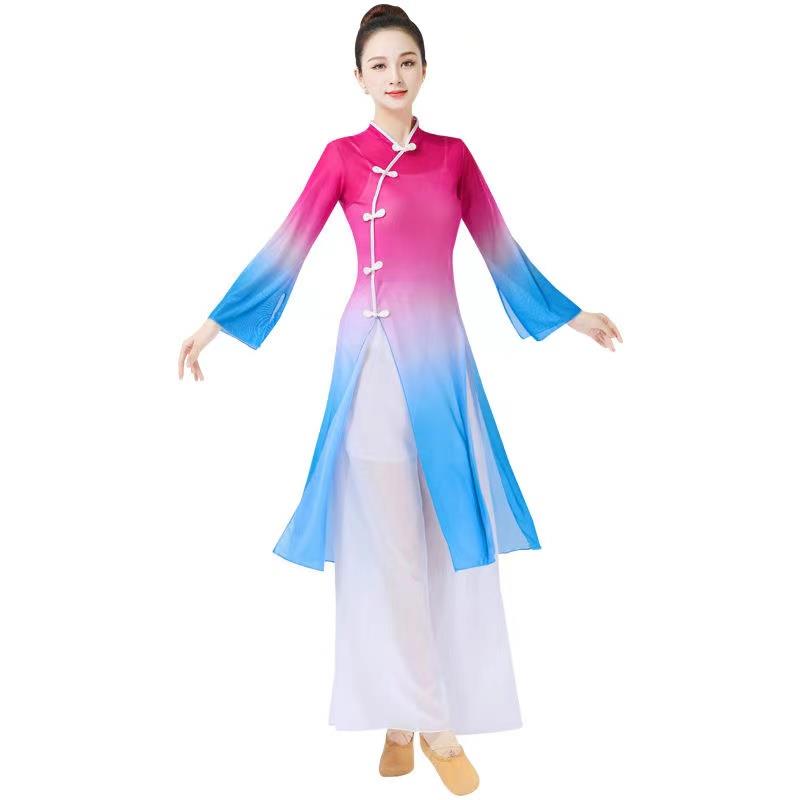新款新款飘逸扇子舞伞舞表演服民族舞蹈秧歌服装现代舞古典舞演出