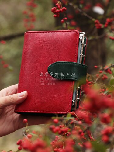 亿摩多 新年手帐本A7活页本仿牛皮记事本手账本水彩本大环日程本