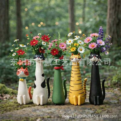 独立站爆款Handmade quirky cat-shaped vase手工古怪猫花瓶