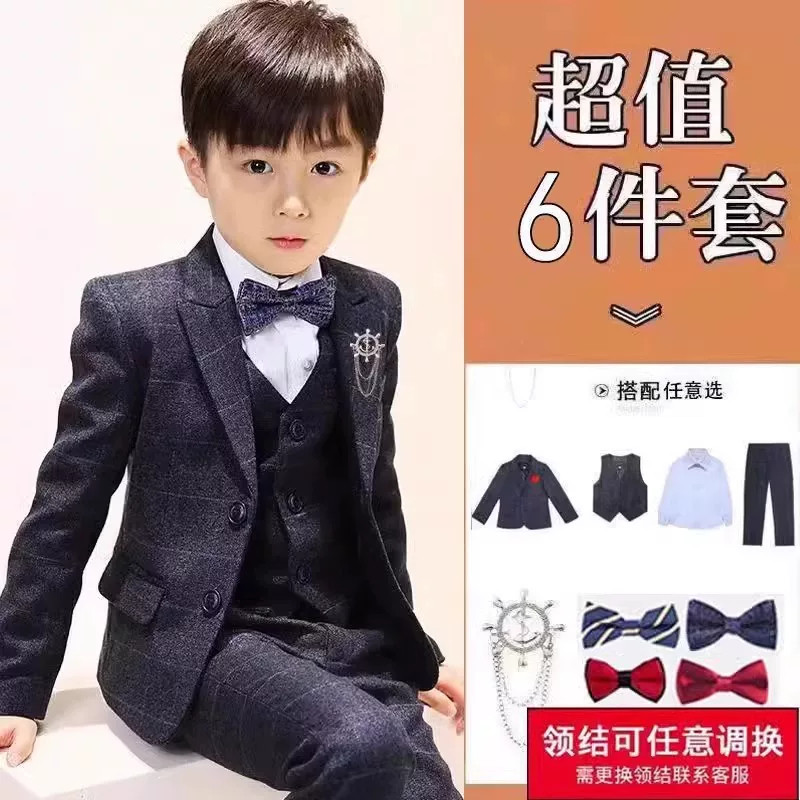花童男童礼服套装男孩主持人西服冬季加绒钢琴演出服朗诵比赛西装