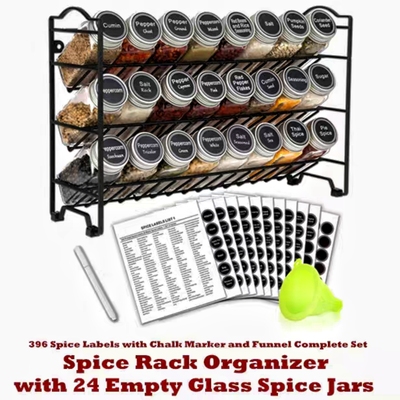 Spice Rack Organizer Glass Spice Jars Seasoning Bottles 24pc