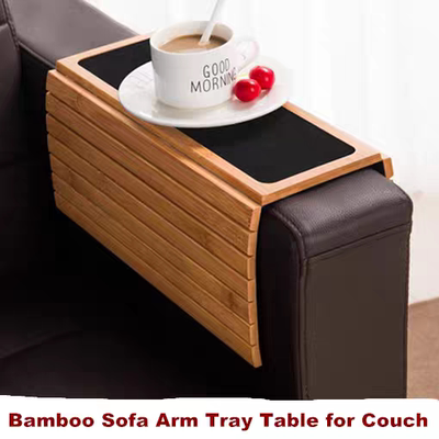 Bamboo Sofa Arm Tray Table for Couch Armrest Holder Drinks