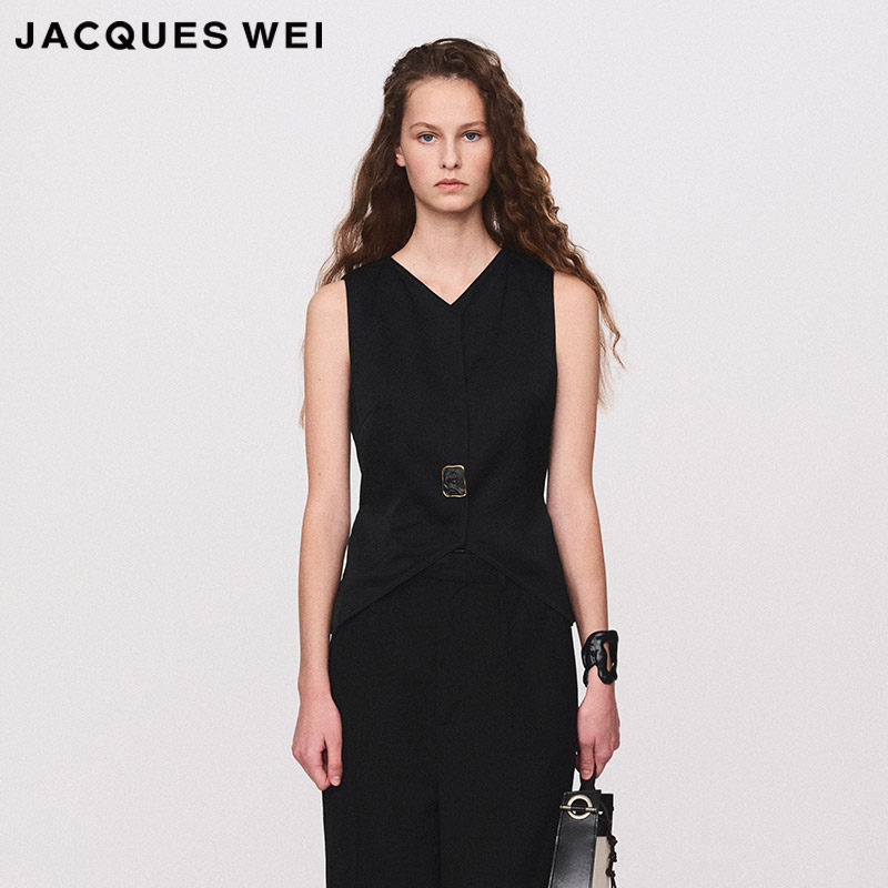 JACQUES WEI 设计师官方店2024SS春夏新款黑色醋酸小羊皮坎肩