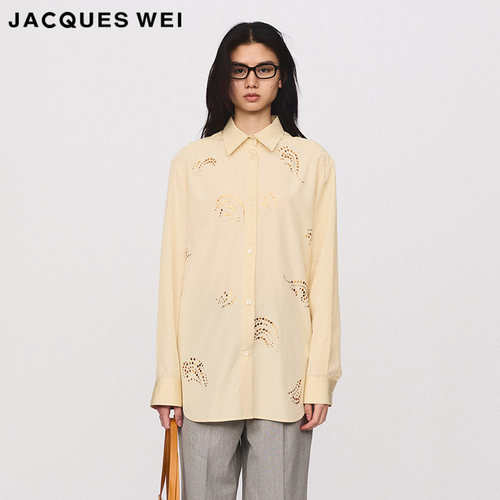 JACQUESWEI米黄丝雪纺微透衬衫