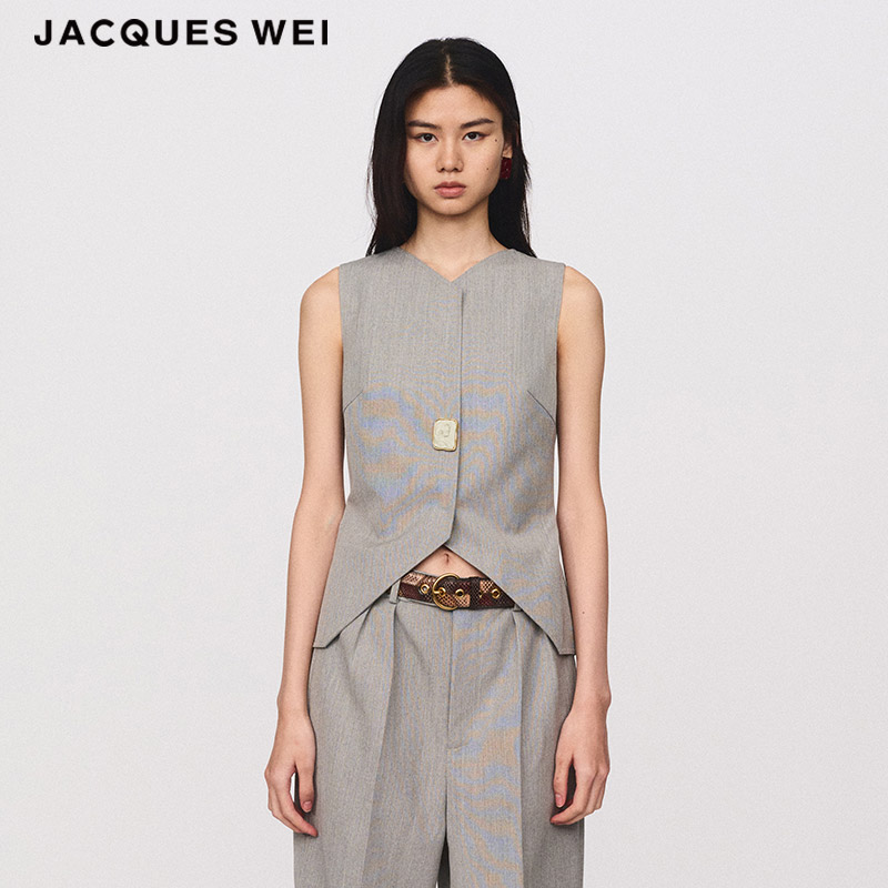JACQUES WEI 设计师官方店2024SS春夏新款灰色肌理感坎肩西装马甲