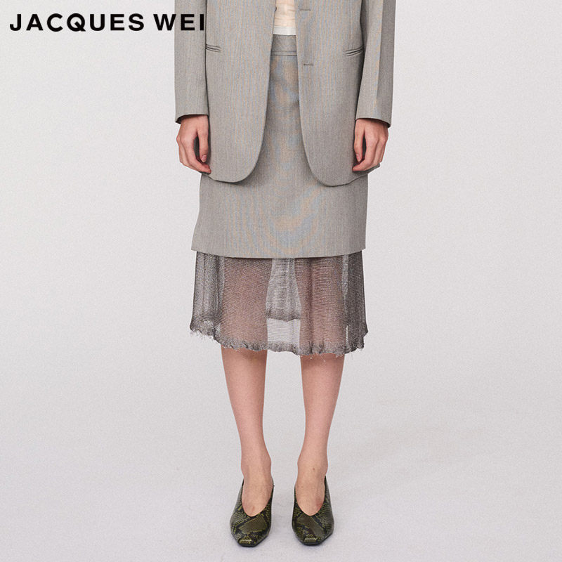 JACQUESWEI灰色拼接镂空半裙