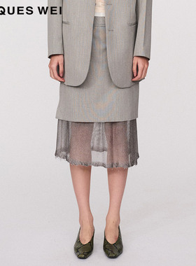JACQUES WEI 设计师官方店2024SS春夏灰色拼接镂空半裙