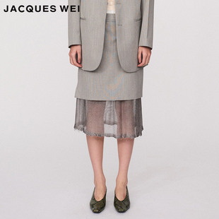 JACQUES 设计师官方店2024SS春夏灰色拼接镂空半裙 WEI