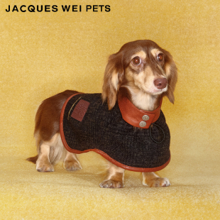 jacques pets设计师官方店2023aw宠物黑色羊毛拼皮披风 wei