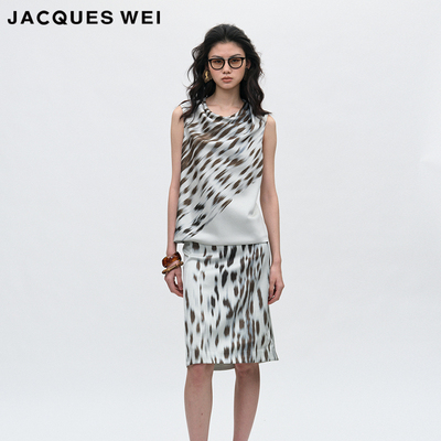 JACQUES WEI 2025春季新款绿色豹纹印花荡领背心女