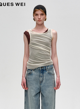 JACQUES WEI 设计师官方店2024AW秋冬新款白色内衬酒红色褶皱背心