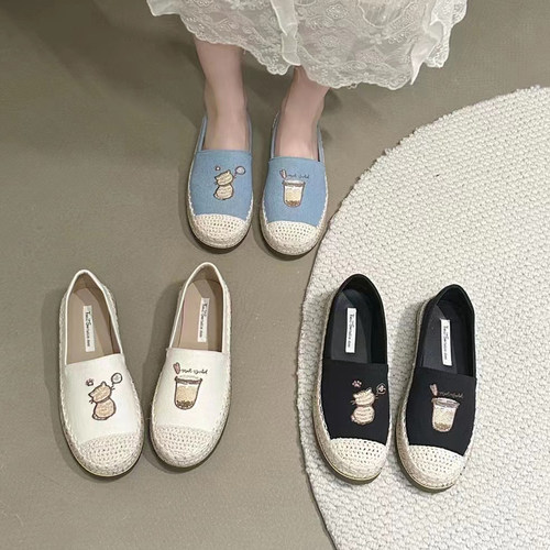 法式渔夫鞋女鞋子懒人一脚蹬单鞋