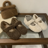 2025年新款 厚底加绒毛毛鞋 女冬外穿棉鞋 羊羔毛圆头玛丽珍鞋 豆豆鞋